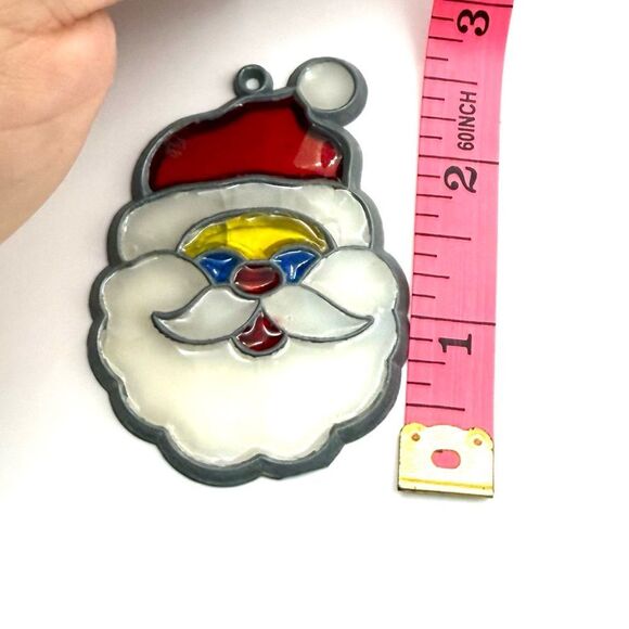 Vintage Stained Glass Christmas Santa Head Window Ornament - Picture 3 of 3